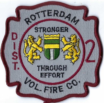 Rotterdam Fire District #2 (NY)
The City seal is the same as the seal of Rotterdam, Netherlands. The motto "Sterker door Strijd" (Stronger through Effort). 
