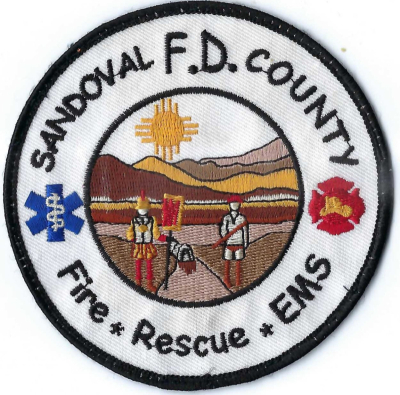 Sandoval County Fire Rescue (NM)
The conquistador featured on the Sandoval County FD shoulder patch is Francisco Vásquez de Coronado. He is depicted in traditional Spanish explorer armor.  This imagery honors Coronado's historic 1540–1542 expedition through the region.
